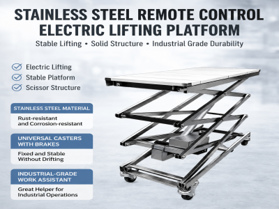 Stainless Steel Mobile Electric Hydraulic Lift Table, Adjustable Height Scissor Lifting Cart for Cabinet Furniture Installation